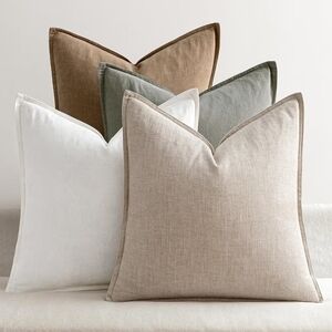 Set Of 4 Chic Neutral Color Linen Accent Pillow Covers Size 18 X 18